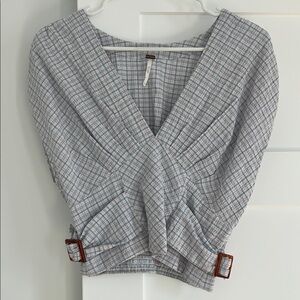 Plaid V-Neck Women's Top - Gray